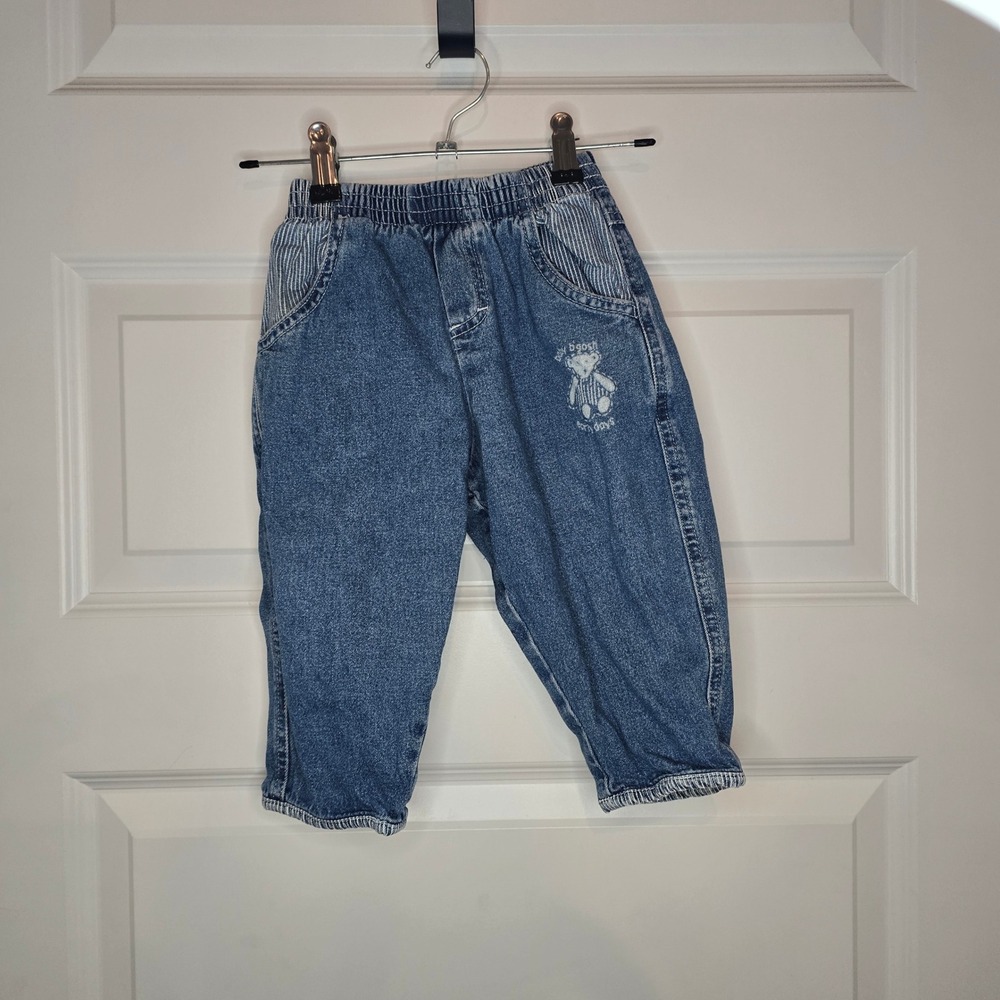 OshKosh B'gosh Denim Jeans Boys 18M Blue Cotton Vintage Bear Striped Pockets